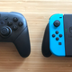 On the left, the Pro Controller. On the right, the Joy-Con combined onto the grip.